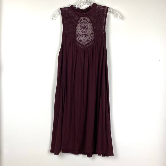American Eagle Sleeveless Burgundy Mock Neck Mini Dress Lace Womens Size Medium - Picture 3 of 11